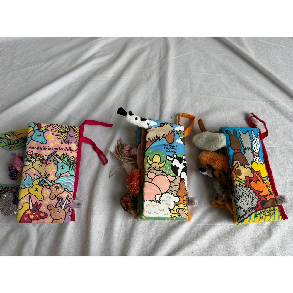 Jellycat Soft Activity Book Bundle Unicorn Farm Puppy Tails Sensory Cloth Toys - Picture 5 of 6